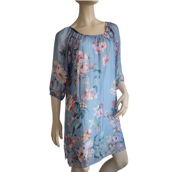 bellambra silk blend dress Women's XS Bellambra Italy Silk Floral Puff Sleeve Mini Dress Black